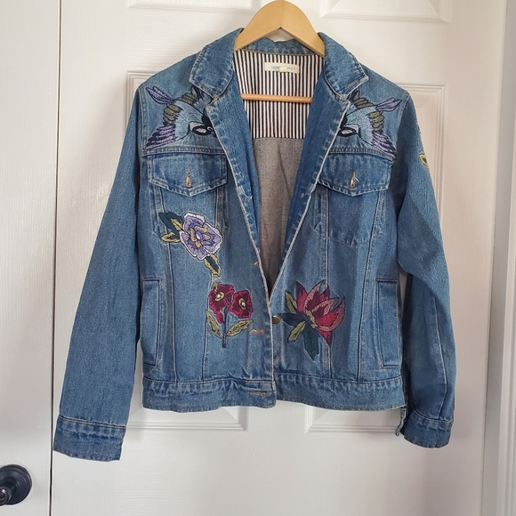 Honey Punch Embroidered Blue Denim Jacket Buttu-up Size XS - Picture 8 of 14